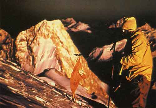 
Kurt Diemberger's photo of Hermann Buhl on Broad Peak Summit June 9, 1957 - Quest For Adventure book
